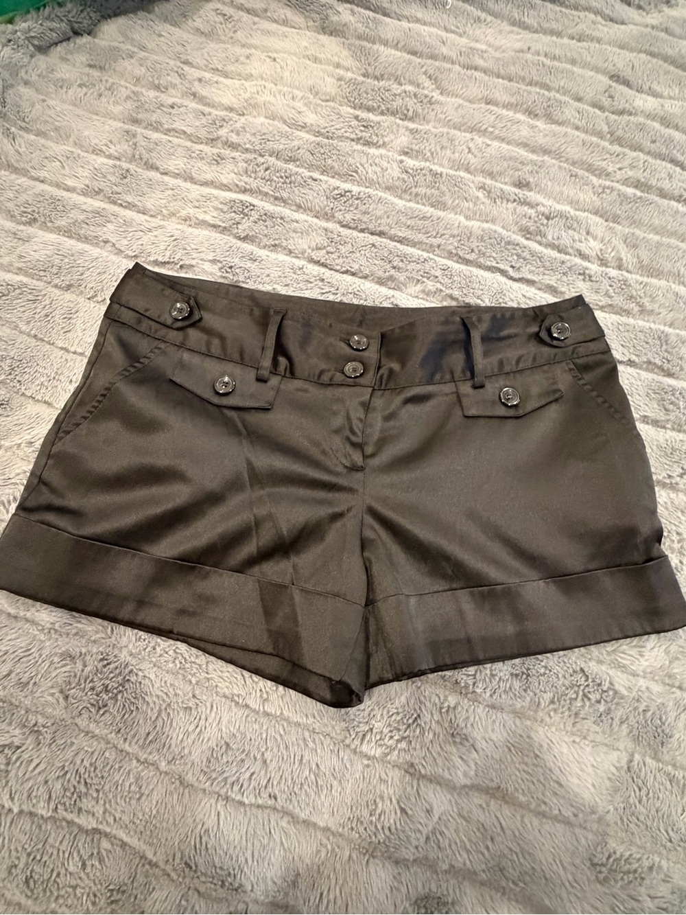No Boundaries Black Cuffed Dress Shorts with Button-Tab Details